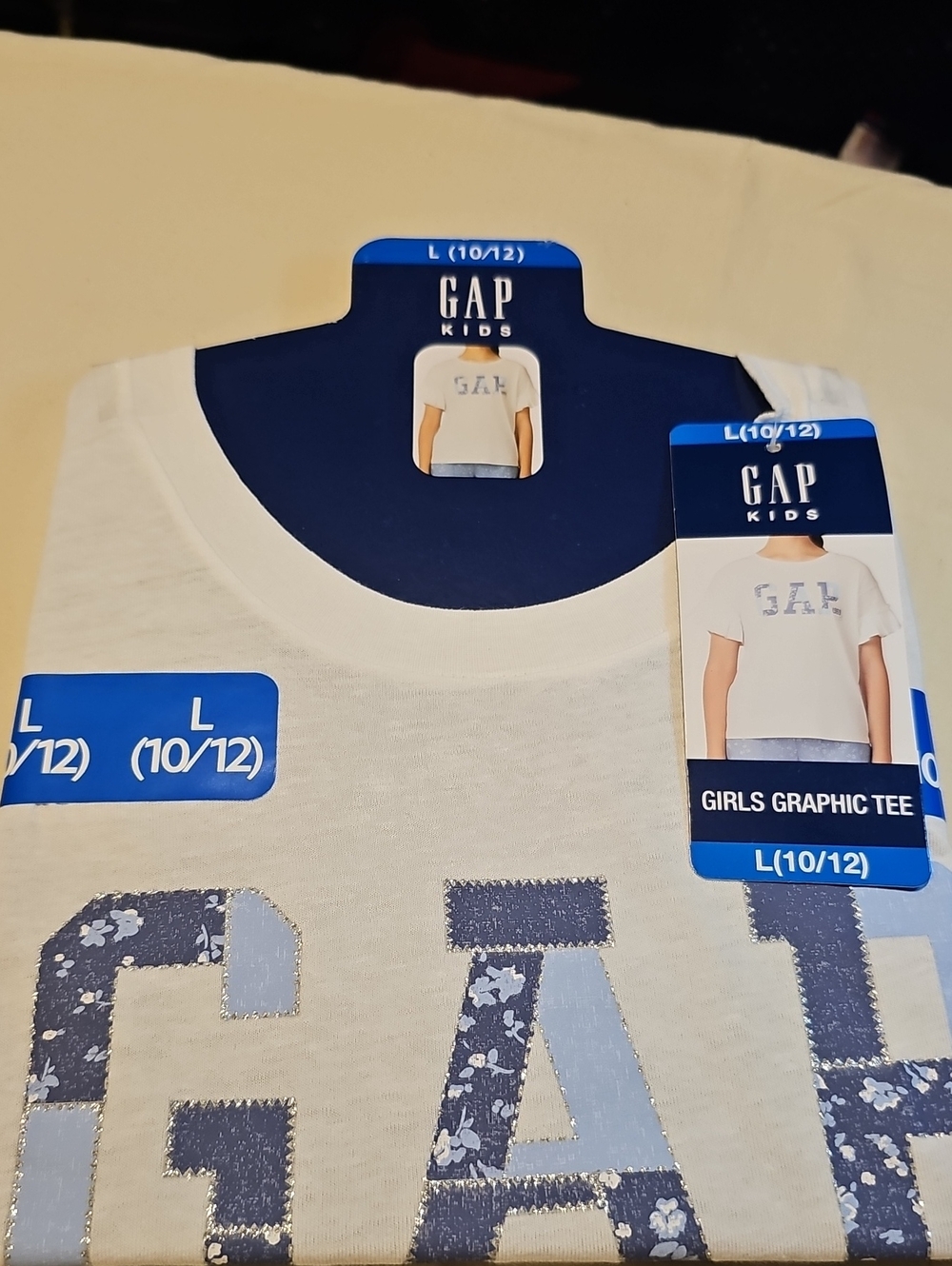 NWT GAP Kids White Tee with Blue Floral Logo